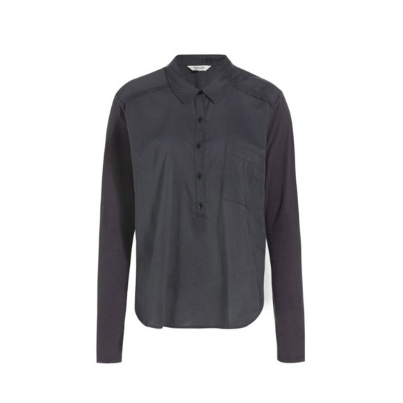 NWT $168 Splendid Paige Cotton Poplin Half Button Shirt In Slate - Picture 5 of 5